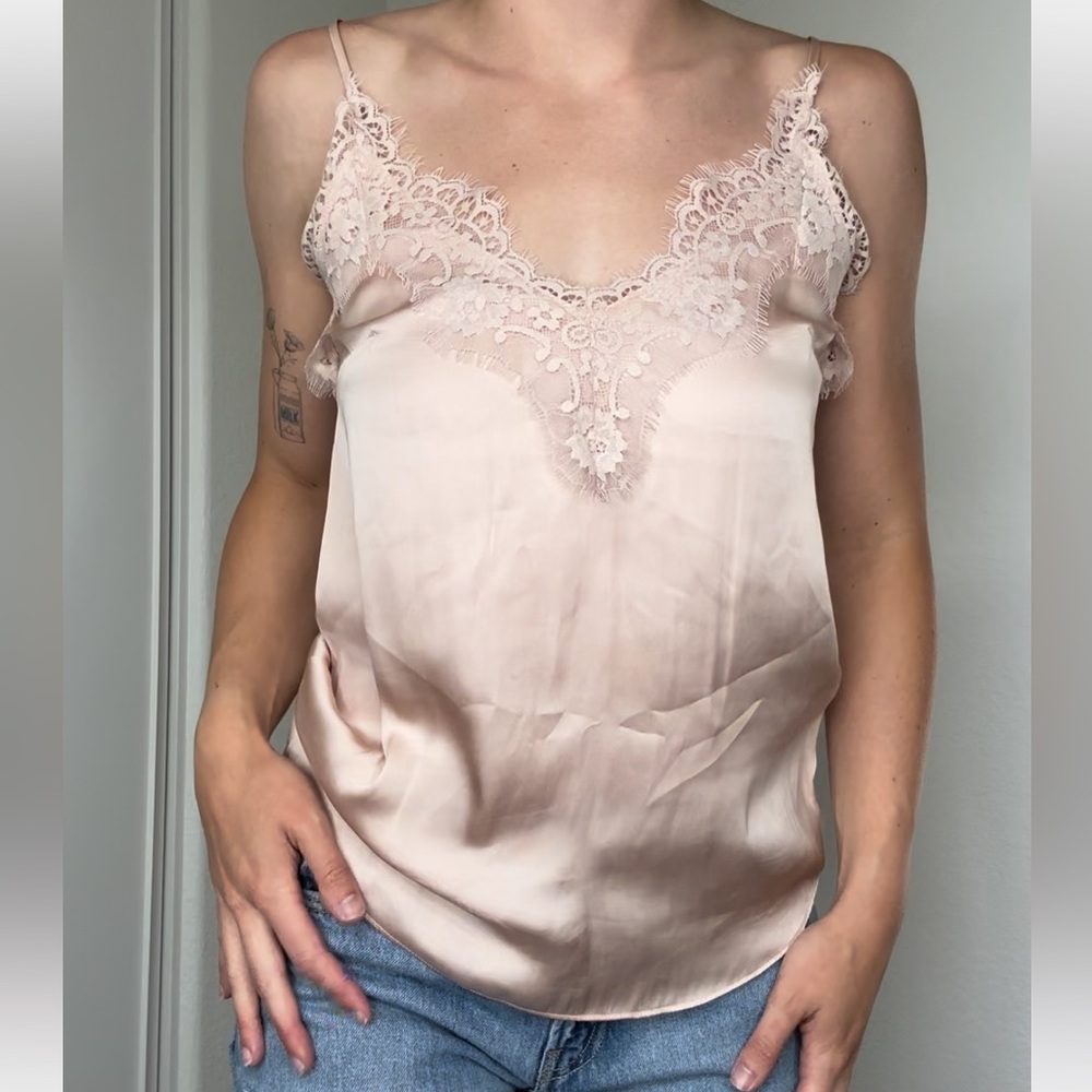 Silk tank top with lace detail